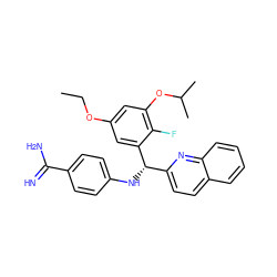 CCOc1cc(OC(C)C)c(F)c([C@@H](Nc2ccc(C(=N)N)cc2)c2ccc3ccccc3n2)c1 ZINC000141607609