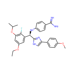 CCOc1cc(OC(C)C)c(F)c([C@@H](Nc2ccc(C(=N)N)cc2)c2nc(-c3ccc(OC)cc3)c[nH]2)c1 ZINC000141548786