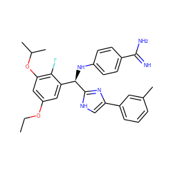 CCOc1cc(OC(C)C)c(F)c([C@@H](Nc2ccc(C(=N)N)cc2)c2nc(-c3cccc(C)c3)c[nH]2)c1 ZINC000141318772