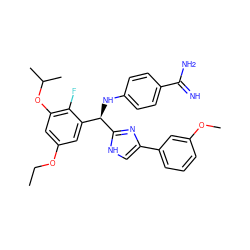 CCOc1cc(OC(C)C)c(F)c([C@@H](Nc2ccc(C(=N)N)cc2)c2nc(-c3cccc(OC)c3)c[nH]2)c1 ZINC000142867960