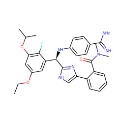 CCOc1cc(OC(C)C)c(F)c([C@@H](Nc2ccc(C(=N)N)cc2)c2nc(-c3ccccc3C(=O)N(C)C)c[nH]2)c1 ZINC000142131238