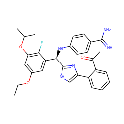 CCOc1cc(OC(C)C)c(F)c([C@@H](Nc2ccc(C(=N)N)cc2)c2nc(-c3ccccc3C(C)=O)c[nH]2)c1 ZINC000141666355