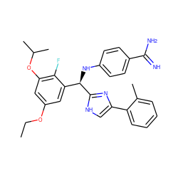 CCOc1cc(OC(C)C)c(F)c([C@@H](Nc2ccc(C(=N)N)cc2)c2nc(-c3ccccc3C)c[nH]2)c1 ZINC000141469069