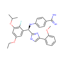 CCOc1cc(OC(C)C)c(F)c([C@@H](Nc2ccc(C(=N)N)cc2)c2nc(-c3ccccc3OC)c[nH]2)c1 ZINC000142767589