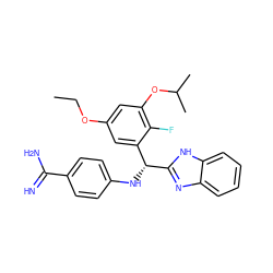 CCOc1cc(OC(C)C)c(F)c([C@@H](Nc2ccc(C(=N)N)cc2)c2nc3ccccc3[nH]2)c1 ZINC000141608222