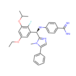 CCOc1cc(OC(C)C)c(F)c([C@@H](Nc2ccc(C(=N)N)cc2)c2ncc(-c3ccccc3)n2C)c1 ZINC000142096272