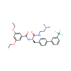 CCOc1cc(OCC)cc(C(=O)N[C@H](Cc2ccc(-c3cccc(C(F)(F)F)c3)cc2)C(=O)NCCN(C)C)c1 ZINC000299826398