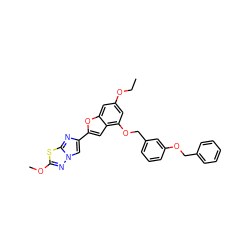 CCOc1cc(OCc2cccc(OCc3ccccc3)c2)c2cc(-c3cn4nc(OC)sc4n3)oc2c1 ZINC000653757421