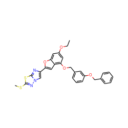 CCOc1cc(OCc2cccc(OCc3ccccc3)c2)c2cc(-c3cn4nc(SC)sc4n3)oc2c1 ZINC000653752954