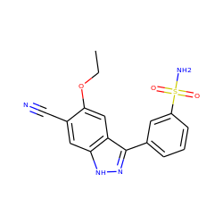 CCOc1cc2c(-c3cccc(S(N)(=O)=O)c3)n[nH]c2cc1C#N ZINC000096270047