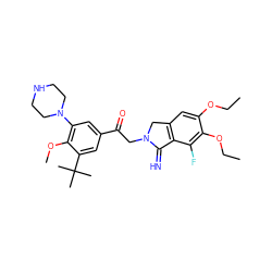 CCOc1cc2c(c(F)c1OCC)C(=N)N(CC(=O)c1cc(N3CCNCC3)c(OC)c(C(C)(C)C)c1)C2 ZINC000116951329