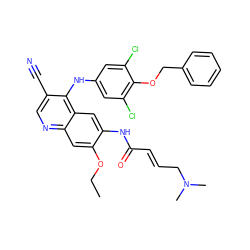 CCOc1cc2ncc(C#N)c(Nc3cc(Cl)c(OCc4ccccc4)c(Cl)c3)c2cc1NC(=O)/C=C/CN(C)C ZINC000028120437