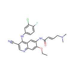 CCOc1cc2ncc(C#N)c(Nc3ccc(F)c(Cl)c3)c2cc1NC(=O)/C=C/CN(C)C ZINC000000602803