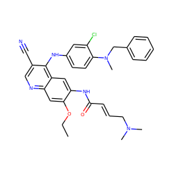 CCOc1cc2ncc(C#N)c(Nc3ccc(N(C)Cc4ccccc4)c(Cl)c3)c2cc1NC(=O)/C=C/CN(C)C ZINC000028111903