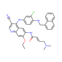 CCOc1cc2ncc(C#N)c(Nc3ccc(NCc4cccc5ccccc45)c(Cl)c3)c2cc1NC(=O)/C=C/CN(C)C ZINC000028125583