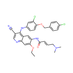 CCOc1cc2ncc(C#N)c(Nc3ccc(OCc4ccc(Cl)cc4)c(Cl)c3)c2cc1NC(=O)/C=C/CN(C)C ZINC000028119804