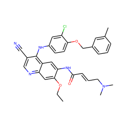 CCOc1cc2ncc(C#N)c(Nc3ccc(OCc4cccc(C)c4)c(Cl)c3)c2cc1NC(=O)/C=C/CN(C)C ZINC000028123323