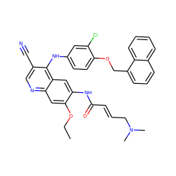 CCOc1cc2ncc(C#N)c(Nc3ccc(OCc4cccc5ccccc45)c(Cl)c3)c2cc1NC(=O)/C=C/CN(C)C ZINC000028121908