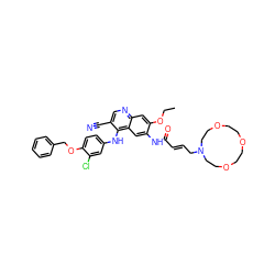 CCOc1cc2ncc(C#N)c(Nc3ccc(OCc4ccccc4)c(Cl)c3)c2cc1NC(=O)/C=C/CN1CCOCCOCCOCC1 ZINC000028126043