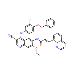 CCOc1cc2ncc(C#N)c(Nc3ccc(OCc4ccccc4)c(Cl)c3)c2cc1NC(=O)/C=C/c1cccc2cccnc12 ZINC000028119994