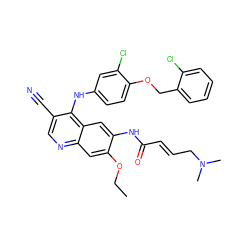 CCOc1cc2ncc(C#N)c(Nc3ccc(OCc4ccccc4Cl)c(Cl)c3)c2cc1NC(=O)/C=C/CN(C)C ZINC000028119874