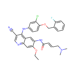 CCOc1cc2ncc(C#N)c(Nc3ccc(OCc4ccccc4F)c(Cl)c3)c2cc1NC(=O)/C=C/CN(C)C ZINC000028118777