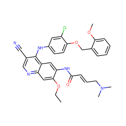 CCOc1cc2ncc(C#N)c(Nc3ccc(OCc4ccccc4OC)c(Cl)c3)c2cc1NC(=O)/C=C/CN(C)C ZINC000028124409