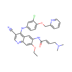 CCOc1cc2ncc(C#N)c(Nc3ccc(OCc4ccccn4)c(Cl)c3)c2cc1NC(=O)/C=C/CN(C)C ZINC000003916214