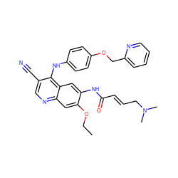 CCOc1cc2ncc(C#N)c(Nc3ccc(OCc4ccccn4)cc3)c2cc1NC(=O)/C=C/CN(C)C ZINC000103253660