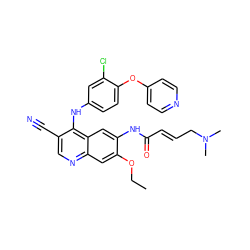 CCOc1cc2ncc(C#N)c(Nc3ccc(Oc4ccncc4)c(Cl)c3)c2cc1NC(=O)/C=C/CN(C)C ZINC000028127107