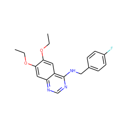 CCOc1cc2ncnc(NCc3ccc(F)cc3)c2cc1OCC ZINC000013676223