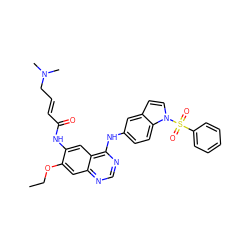 CCOc1cc2ncnc(Nc3ccc4c(ccn4S(=O)(=O)c4ccccc4)c3)c2cc1NC(=O)/C=C/CN(C)C ZINC001772611238