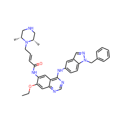 CCOc1cc2ncnc(Nc3ccc4c(cnn4Cc4ccccc4)c3)c2cc1NC(=O)/C=C/CN1[C@@H](C)CNC[C@H]1C ZINC001772619542