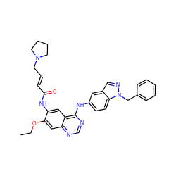 CCOc1cc2ncnc(Nc3ccc4c(cnn4Cc4ccccc4)c3)c2cc1NC(=O)/C=C/CN1CCCC1 ZINC001772629157