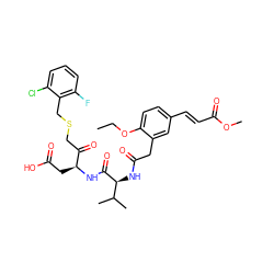 CCOc1ccc(/C=C/C(=O)OC)cc1CC(=O)N[C@H](C(=O)N[C@@H](CC(=O)O)C(=O)CSCc1c(F)cccc1Cl)C(C)C ZINC000026494159