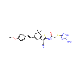 CCOc1ccc(/C=C/C2=Cc3c(sc(NC(=O)CSc4n[nH]c(N)n4)c3C#N)C(C)(C)C2)cc1 ZINC000008829623