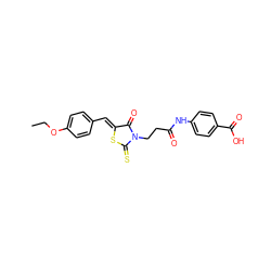 CCOc1ccc(/C=C2\SC(=S)N(CCC(=O)Nc3ccc(C(=O)O)cc3)C2=O)cc1 ZINC000013424545