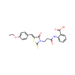 CCOc1ccc(/C=C2\SC(=S)N(CCC(=O)Nc3ccccc3C(=O)O)C2=O)cc1 ZINC000015986446