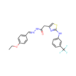 CCOc1ccc(/C=N/NC(=O)Cc2csc(Nc3cccc(C(F)(F)F)c3)n2)cc1 ZINC000002162204