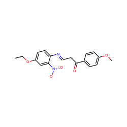 CCOc1ccc(/N=C/CC(=O)c2ccc(OC)cc2)c([N+](=O)[O-])c1 ZINC000102958072