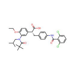 CCOc1ccc([C@@H](Cc2ccc(NC(=O)c3c(Cl)cccc3Cl)cc2)C(=O)O)cc1N(CC(C)C)C(=O)C(C)(C)C ZINC000028352462