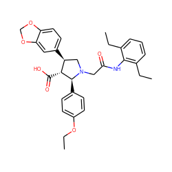 CCOc1ccc([C@H]2[C@H](C(=O)O)[C@@H](c3ccc4c(c3)OCO4)CN2CC(=O)Nc2c(CC)cccc2CC)cc1 ZINC000003953114
