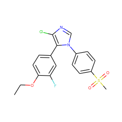 CCOc1ccc(-c2c(Cl)ncn2-c2ccc(S(C)(=O)=O)cc2)cc1F ZINC000000592934