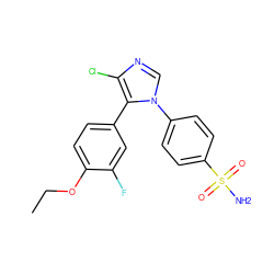 CCOc1ccc(-c2c(Cl)ncn2-c2ccc(S(N)(=O)=O)cc2)cc1F ZINC000000592945