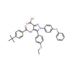 CCOc1ccc(-c2c(NC(=O)c3ccc(C(C)(C)C)cc3)c(C(=O)O)nn2-c2ccc(Oc3ccccc3)cc2)cc1 ZINC000653842171