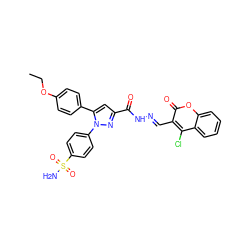 CCOc1ccc(-c2cc(C(=O)N/N=C/c3c(Cl)c4ccccc4oc3=O)nn2-c2ccc(S(N)(=O)=O)cc2)cc1 ZINC000653887085