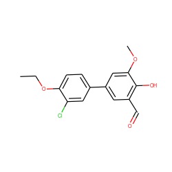 CCOc1ccc(-c2cc(C=O)c(O)c(OC)c2)cc1Cl ZINC000169699582