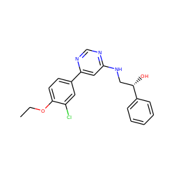 CCOc1ccc(-c2cc(NC[C@H](O)c3ccccc3)ncn2)cc1Cl ZINC000072107992