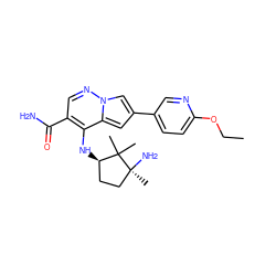 CCOc1ccc(-c2cc3c(N[C@@H]4CC[C@](C)(N)C4(C)C)c(C(N)=O)cnn3c2)cn1 ZINC001772647453