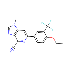 CCOc1ccc(-c2cc3c(ncn3C)c(C#N)n2)cc1C(F)(F)F ZINC000058582378